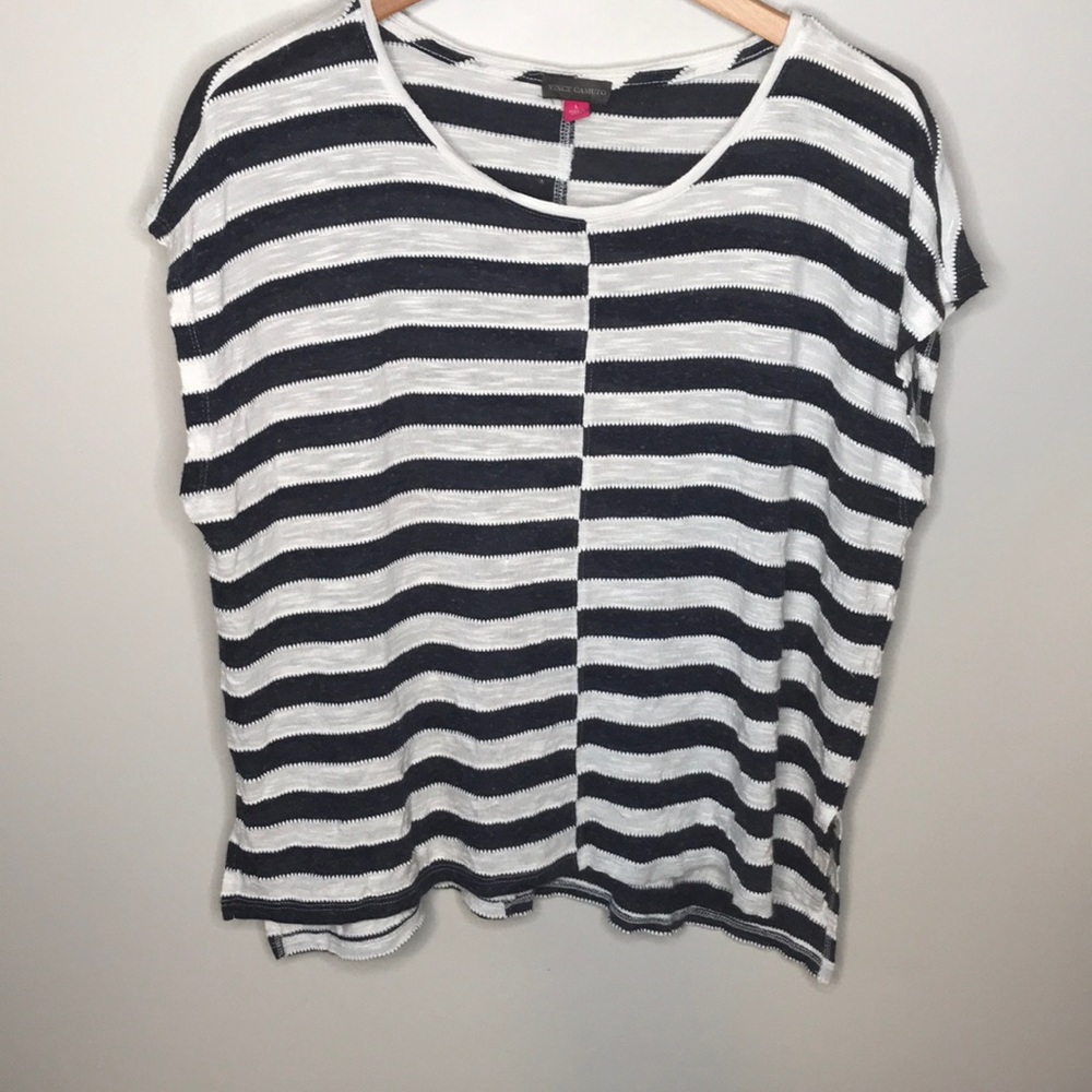 Vince Camuto Navy/White stripe boxy shirt Large